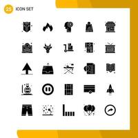 Mobile Interface Solid Glyph Set of 25 Pictograms of market wifi spark handbag thinking Editable Vector Design Elements