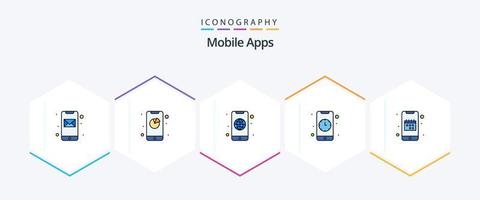 Mobile Apps 25 FilledLine icon pack including app. interface. worldwide. interaction. alarm vector