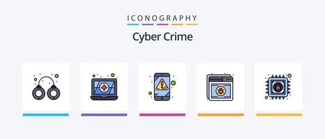 Cyber Crime Line Filled 5 Icon Pack Including security. computer. card. folder antivirus. Creative Icons Design vector