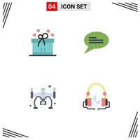 Pack of 4 creative Flat Icons of gift headphone chat hobbies audio Editable Vector Design Elements