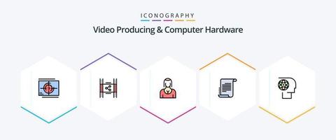 paquete de iconos de 25 líneas completas de producción de video y hardware de computadora que incluye escenario. decreto. págs. señora. personaje vector