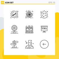 User Interface Pack of 9 Basic Outlines of start up laptop waste property find Editable Vector Design Elements