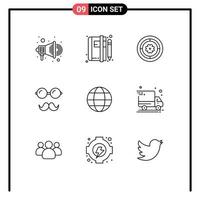 símbolos de iconos universales grupo de 9 contornos modernos de especificaciones de Internet gafas de flores avatar elementos de diseño vectorial editables vector
