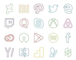 paquete de 20 iconos de redes sociales que incluye google play adobe question cc air bnb vector