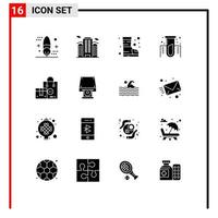 16 Universal Solid Glyph Signs Symbols of bag lab work experiment safety Editable Vector Design Elements