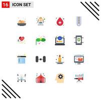 Pack of 16 Modern Flat Colors Signs and Symbols for Web Print Media such as broken heart striped health rank insignia Editable Pack of Creative Vector Design Elements