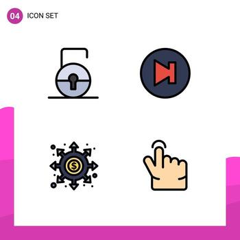 Set of 4 Vector Filledline Flat Colors on Grid for key hole security next wormhole Editable Vector Design Elements