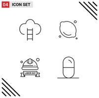 Group of 4 Modern Filledline Flat Colors Set for career cap place healthcare hard hat Editable Vector Design Elements