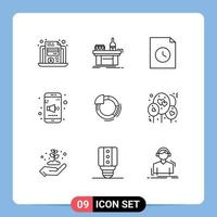 Pack of 9 Modern Outlines Signs and Symbols for Web Print Media such as circle volume production sound app Editable Vector Design Elements