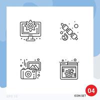 Pack of 4 Modern Filledline Flat Colors Signs and Symbols for Web Print Media such as computer photography setting food camera Editable Vector Design Elements