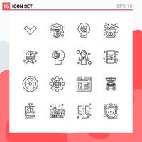 Pack of 16 Modern Outlines Signs and Symbols for Web Print Media such as film vehicle films train public Editable Vector Design Elements