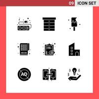 9 Thematic Vector Solid Glyphs and Editable Symbols of clipboard overview food eye clipboard Editable Vector Design Elements