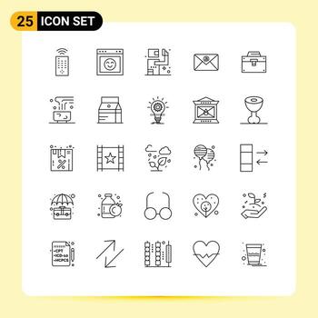 Stock Vector Icon Pack of 25 Line Signs and Symbols for material box gunman bag inbox Editable Vector Design Elements