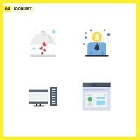 4 User Interface Flat Icon Pack of modern Signs and Symbols of dish server wedding computer database Editable Vector Design Elements