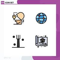 Universal Icon Symbols Group of 4 Modern Filledline Flat Colors of marketing tableware bulb world architect Editable Vector Design Elements