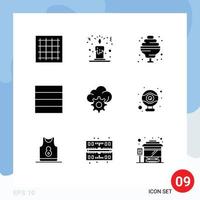 9 Thematic Vector Solid Glyphs and Editable Symbols of hardware technology cocktail gear wireframe Editable Vector Design Elements