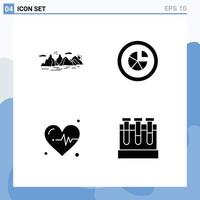 Set of 4 Commercial Solid Glyphs pack for mountain report nature chart heart Editable Vector Design Elements