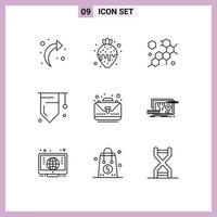 Mobile Interface Outline Set of 9 Pictograms of bag case molecule business study Editable Vector Design Elements