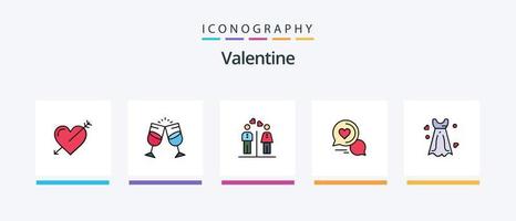 la línea de San Valentín llenó el paquete de 5 iconos, incluido el amor. san valentin amar. enamorado. amar. diseño de iconos creativos vector