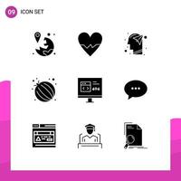 Pack of 9 creative Solid Glyphs of app onion skin food mind Editable Vector Design Elements