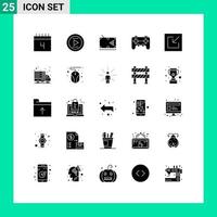 25 Universal Solid Glyphs Set for Web and Mobile Applications import joystick pool game controller Editable Vector Design Elements