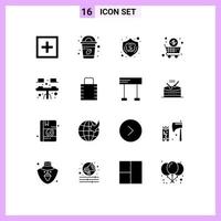 Pictogram Set of 16 Simple Solid Glyphs of desk shop creative cart brain Editable Vector Design Elements