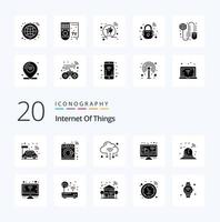 20 Internet Of Things Solid Glyph icon Pack like alarm screen internet cloudy cloud vector