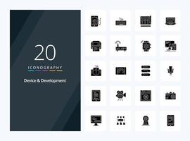 20 icono de glifo sólido de dispositivo y desarrollo para presentación vector