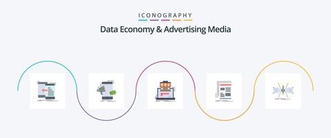 economía de datos y medios publicitarios paquete de iconos planos 5 que incluye periódico. Noticias. megáfono. mercado en línea. organización vector