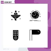 4 Universal Solid Glyph Signs Symbols of business control financial discover tv Editable Vector Design Elements