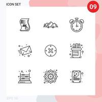 Modern Set of 9 Outlines and symbols such as mail time landscape education alarm Editable Vector Design Elements