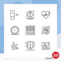 Outline Pack of 9 Universal Symbols of archive time love clock alarm Editable Vector Design Elements