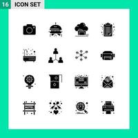 Modern Set of 16 Solid Glyphs and symbols such as bathtub clip board archive report document Editable Vector Design Elements