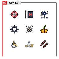 User Interface Pack of 9 Basic Filledline Flat Colors of product management cogwheel business vehicle configuration Editable Vector Design Elements