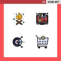 Modern Set of 4 Filledline Flat Colors and symbols such as bonfire computer elearning education disk Editable Vector Design Elements