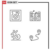 Mobile Interface Line Set of 4 Pictograms of disk escape music business location Editable Vector Design Elements