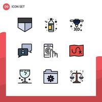 User Interface Pack of 9 Basic Filledline Flat Colors of map smartphone chatting help click Editable Vector Design Elements