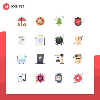 16 User Interface Flat Color Pack of modern Signs and Symbols of eu tick forest secure check Editable Pack of Creative Vector Design Elements