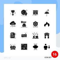 Set of 16 Modern UI Icons Symbols Signs for weather rain tour camping server Editable Vector Design Elements