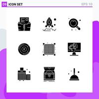 Set of 9 Commercial Solid Glyphs pack for view grid search share persentage Editable Vector Design Elements