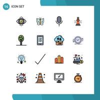 Group of 16 Flat Color Filled Lines Signs and Symbols for tactic game microphone figures advantage Editable Creative Vector Design Elements