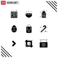 Set of 9 Modern UI Icons Symbols Signs for bag easter nest happy whey Editable Vector Design Elements