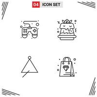 Group of 4 Modern Filledline Flat Colors Set for control pad sound cake audio shopping Editable Vector Design Elements