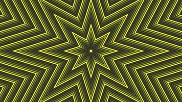 Yellow octagonal star simple flat geometric on dark grey black background loop. Starry radio waves endless creative animation. Stars seamless motion graphic backdrop. Astra radar sonar rings design. video