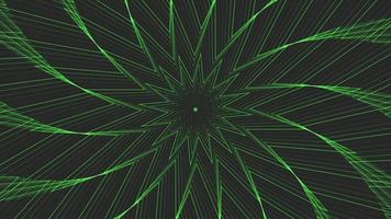 grüner schlanker Spin sechzehneckiger Stern einfach flach geometrisch auf dunkelgrauer schwarzer Hintergrundschleife. video