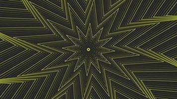 Yellow slim spin octagonal star simple flat geometric on dark grey black background loop. video