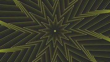 Yellow slim spin octagonal star simple flat geometric on dark grey black background loop. video