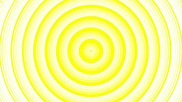 círculos amarillos en negrita simple geométrico plano sobre fondo blanco lazo. rondas de ondas de radio infinitas animaciones creativas. anillos telón de fondo gráfico de movimiento transparente. diseño de sonar de radar de esfera. video