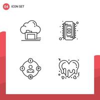 Editable Vector Line Pack of 4 Simple Filledline Flat Colors of folder social media data electronic distractions Editable Vector Design Elements