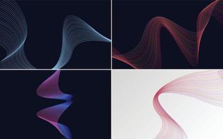 Set of 4 geometric wave pattern background Abstract waving line vector